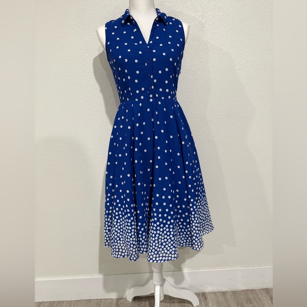 Maison Jules Blue and White Polka Dot Midi Dress